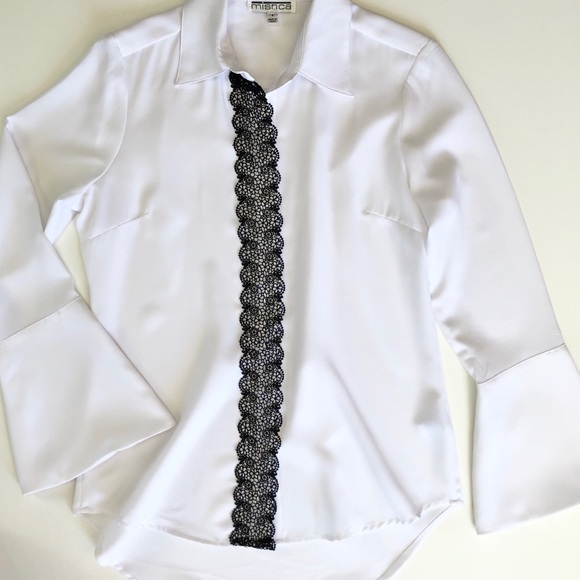 Mishca Bell Sleeve Black Filigree White Blouse - Picture 6 of 12